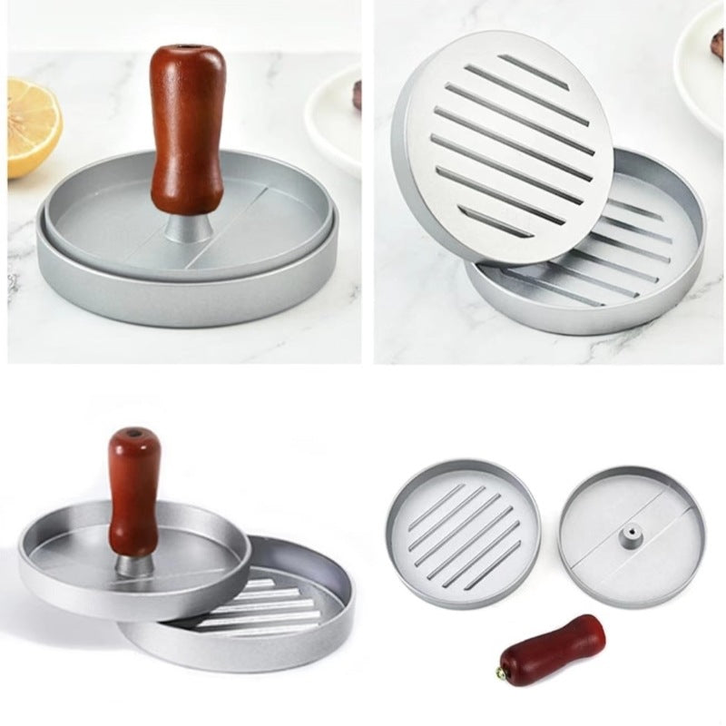 Aluminum Burger Patty Press With Wooden Handle