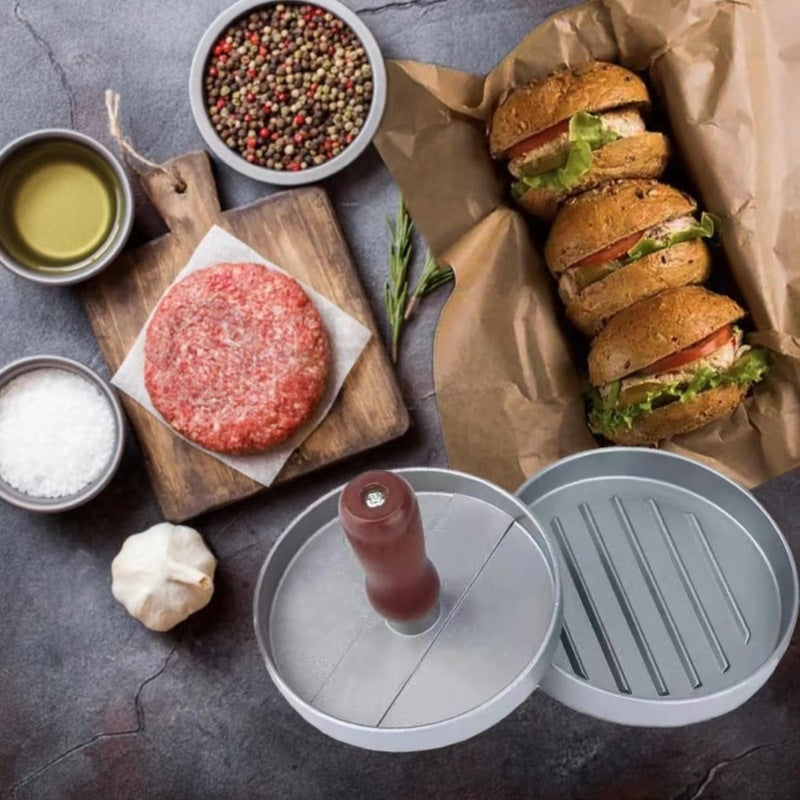 Aluminum Burger Patty Press With Wooden Handle